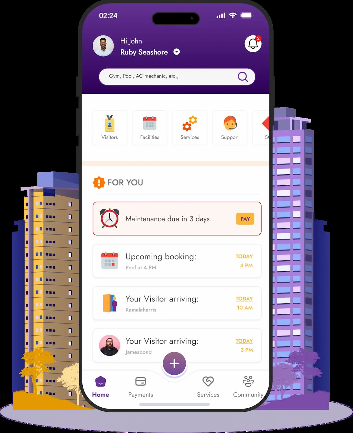 Propertiz property management software dashboard showing tenant overview, rent collection, and maintenance tracking features
